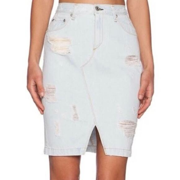 Rag & Bone Shred Denim Mini Skirt Shredded Norte Light Wash Distressed High Rise - Picture 1 of 9